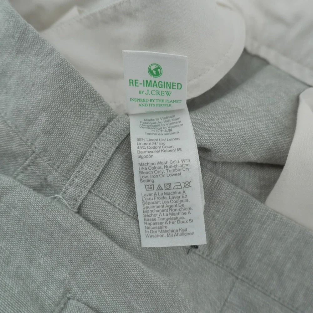 J.Crew Straight Leg Pants Mens 36x32 Gray Linen Cotton Re-Imagined Trousers